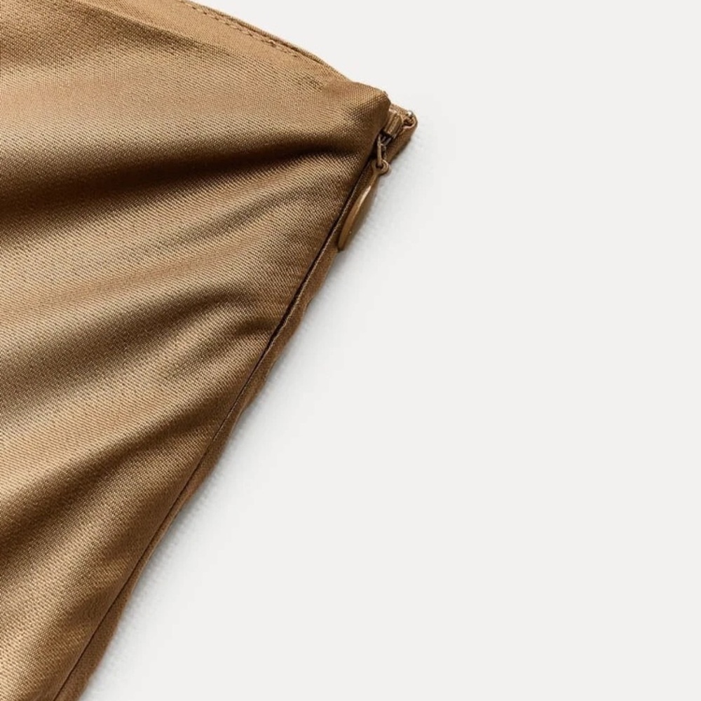 Zara Satin Skirt Brown Midi Satin Size XL NWT - Picture 4 of 9